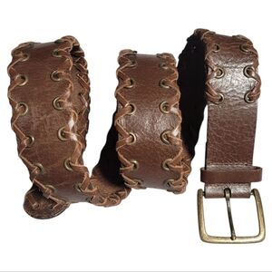 Nine West Women's M/L Brown Leather Belt Grommets Woven Casual Boho Western